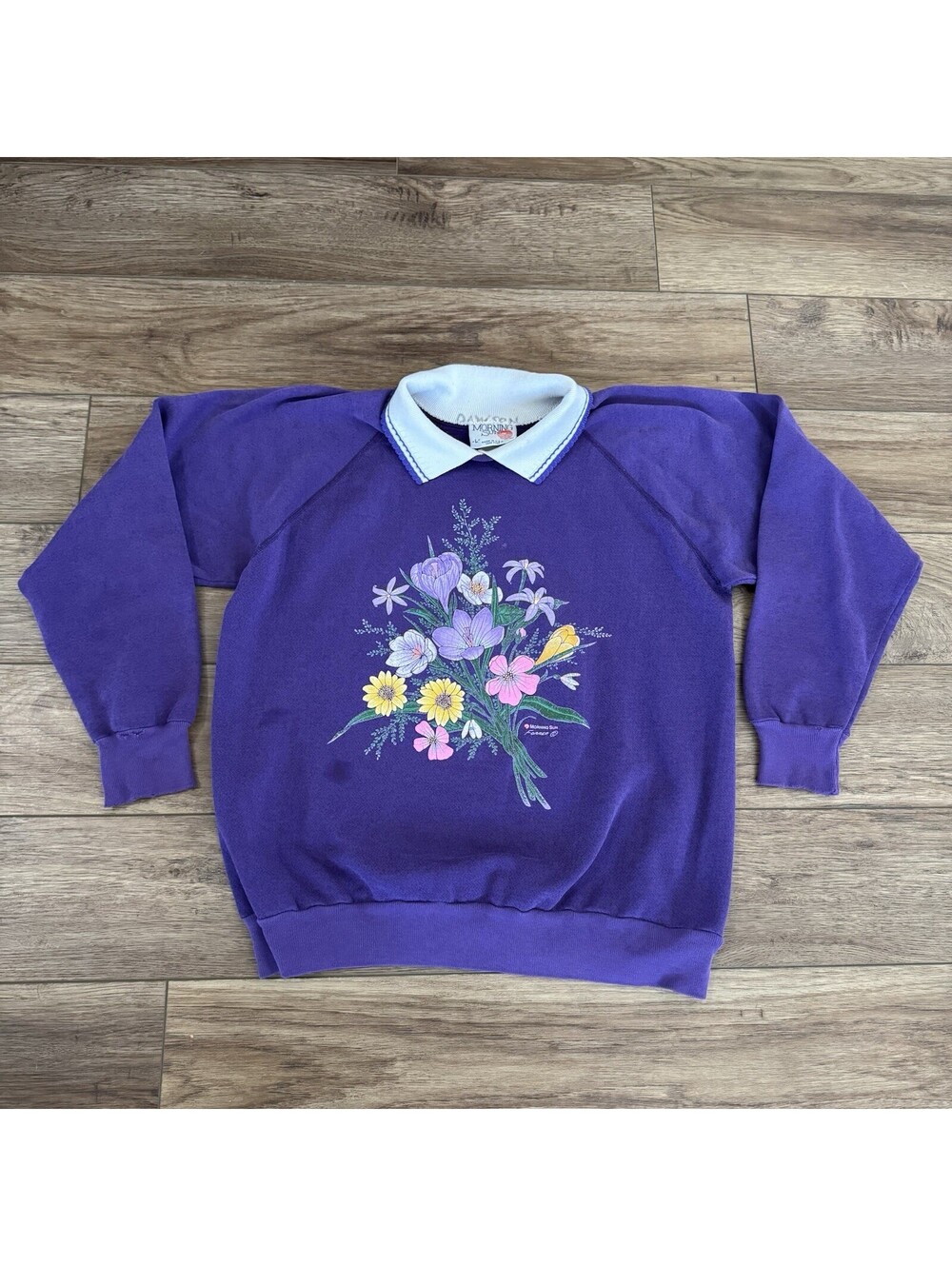 Vintage 90s Morning Sun Collared Floral Purple Sweatshirt L